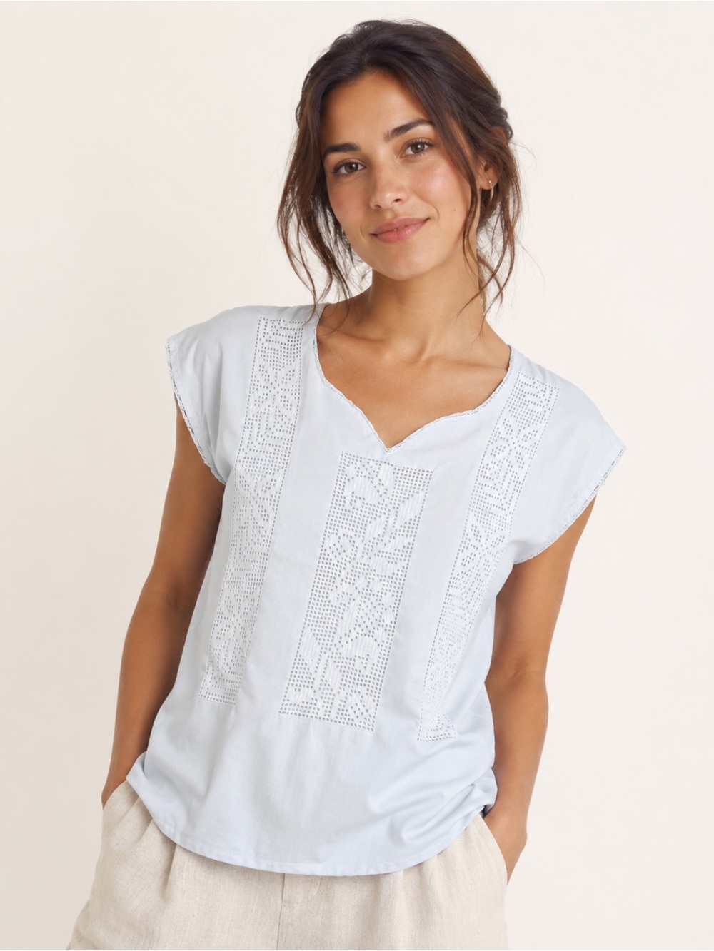 Vintage White Boho Blouse Crochet Lace Trim Cotton Top